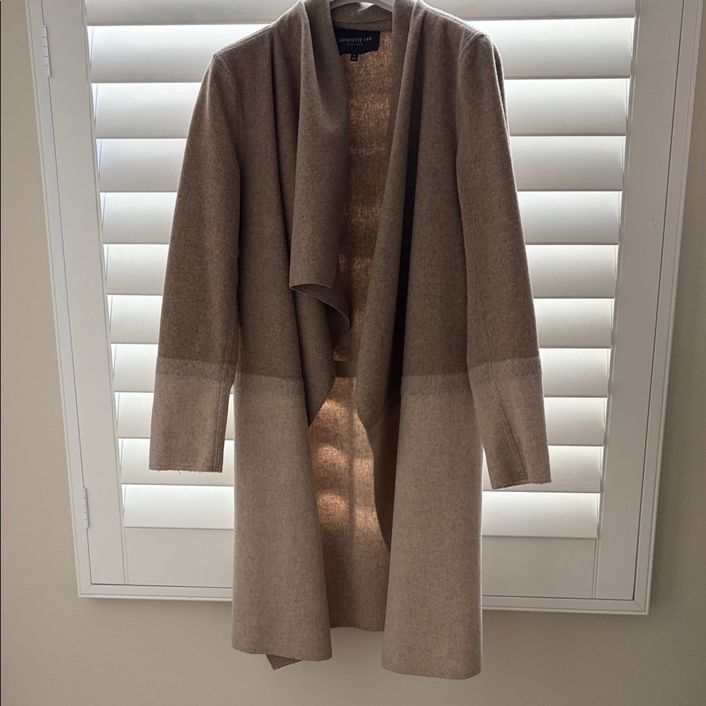 Lafayette 149 NY Two-Tone Taupe Long Open-Front Cardigan Coat